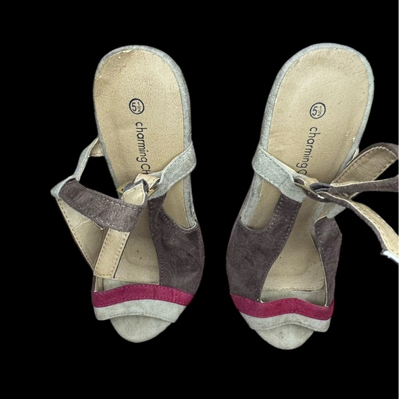 Charming Charlie beown Wedge Peep-Toe Shoes 5.5 - Picture 1 of 4